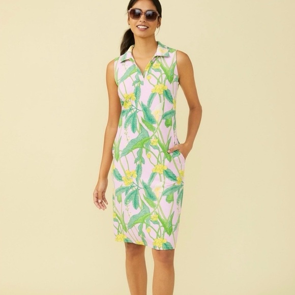 J. Mclaughlin • NWT Ayla Dress Catalina Cloth Lily Frond Pink Green XS Preppy - Picture 2 of 12